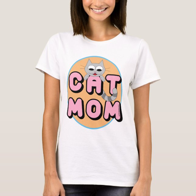 "CAT-MAMA" Ladys Niedlich Gray Cartoon Cat T-Shirt (Vorderseite)