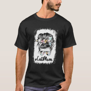 Cat Mama Messy Bun Hair Paws Yello Bandana Brille T-Shirt