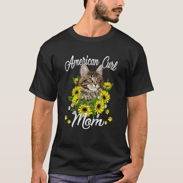 Cat Mama Mutter S Day Sonnenblume American Curl Ma T-Shirt (Vorderseite)