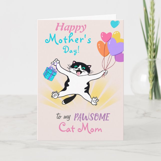 Cat Mama Muttertag Niedlich Kitty Bunte Balloons Karte (Vorderseite)