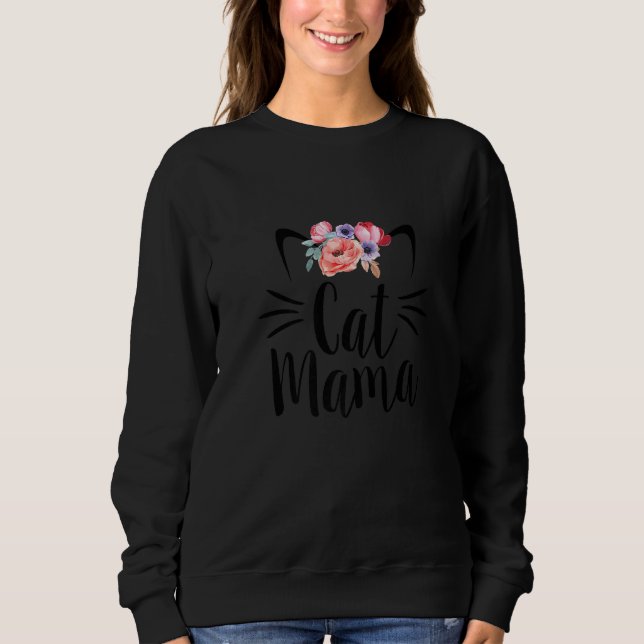 Cat Mama Niedlich Floral Feline Sweatshirt (Vorderseite)