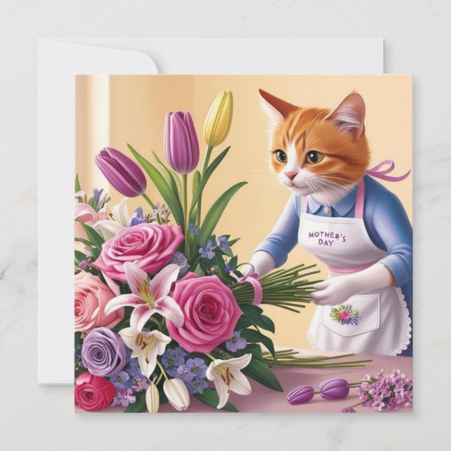 Cat Mama organisiert Blume Muttertag Feiertagskarte (Vorderseite)