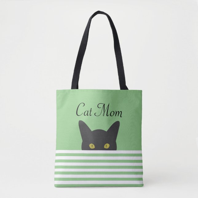 Cat Mama Peeking Black Cat Green Stripe Schulter (Vorderseite)