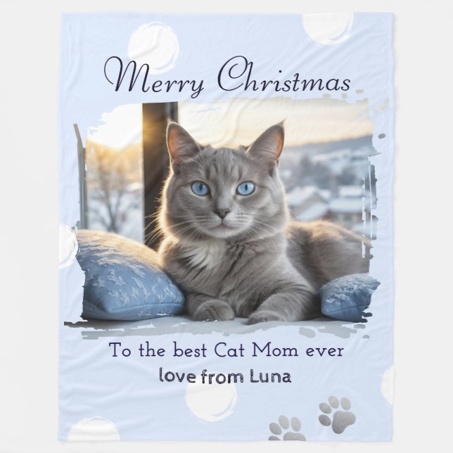 Cat Mama Personalisiert Pet Foto Weihnachten Fleecedecke (Vorderseite)