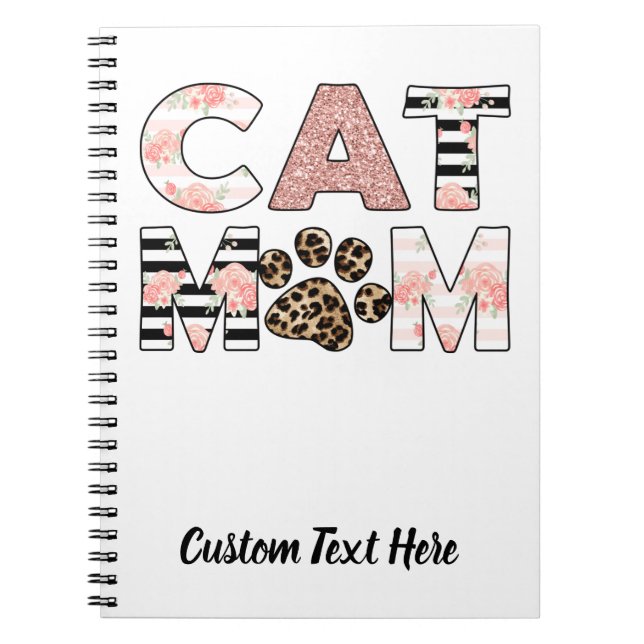 Cat Mama Pink Floral & Leopard Paw Notebook Notizblock (Vorderseite)