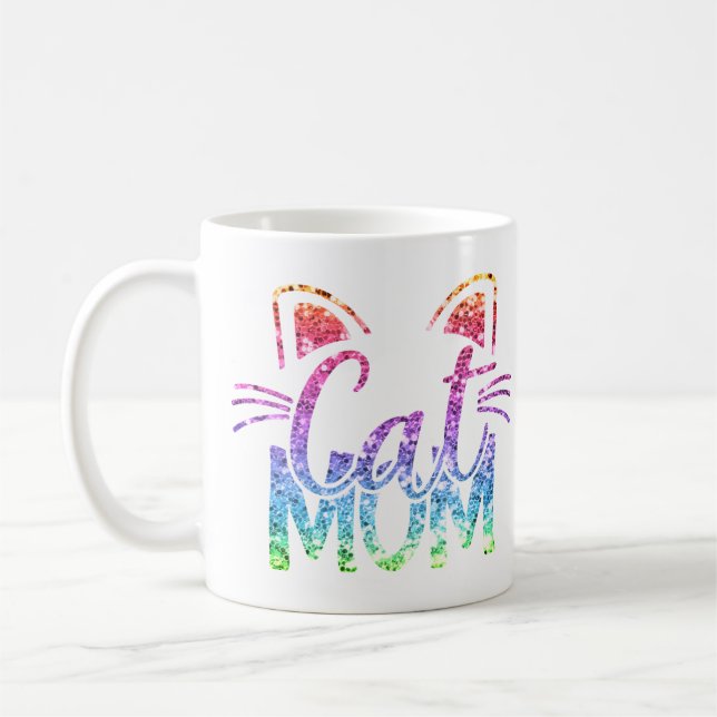 Cat Mama Rainbow Glitzer Kaffeetasse (Links)
