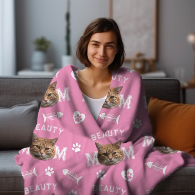 Cat Mama Rosa Personalisierter Name und Foto Wiede Fleecedecke (Von Creator hochgeladen)