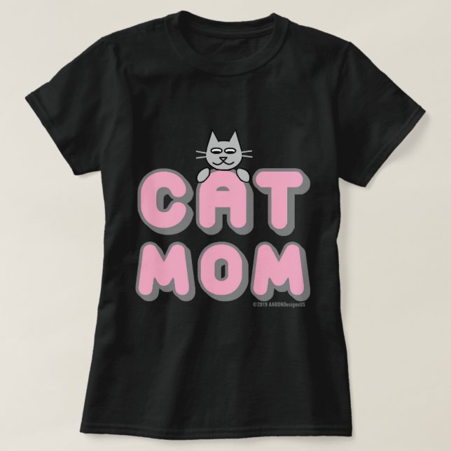 "CAT-MAMA" rosa und schwarz T-Shirt (Design vorne)