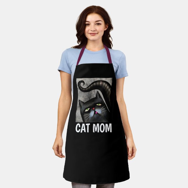 CAT-MAMA SCHWARZE CAT ART KÜCHE SCHÜRZE (Getragen)