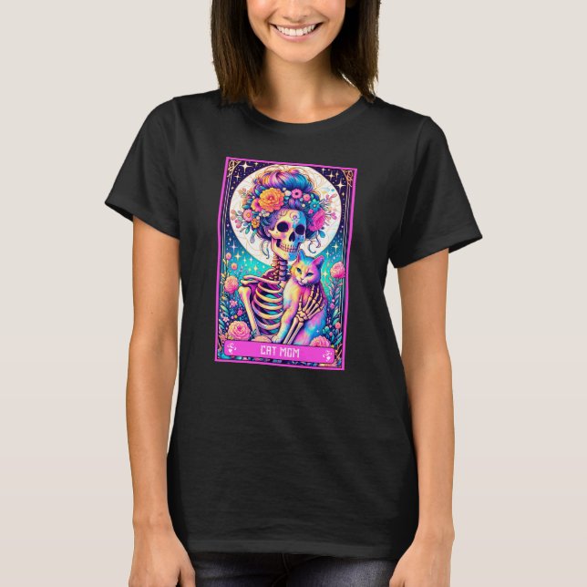Cat Mama Tarot Card Spaß Skelett T-Shirt (Vorderseite)