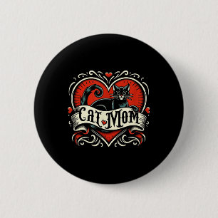 Cat Mama Vintag Tattoo Style Funny Frische Pasta m Button