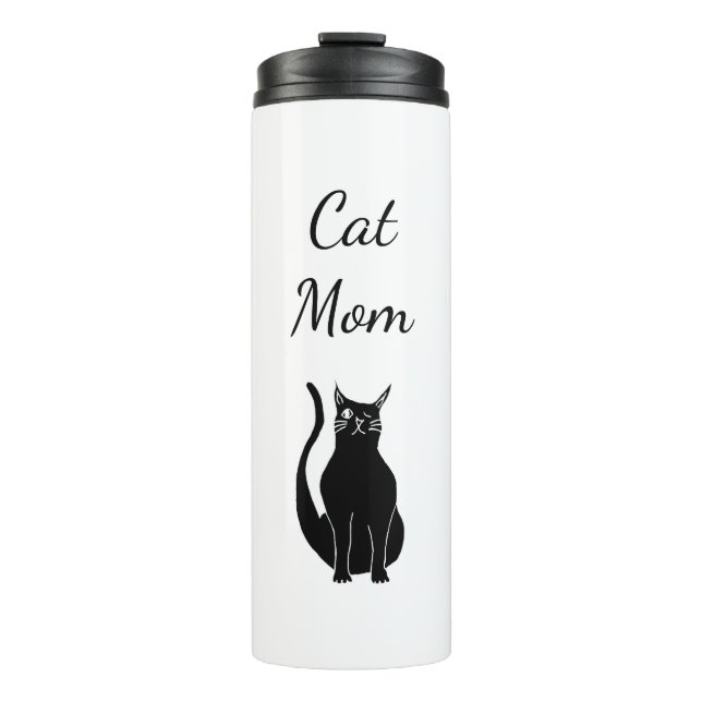 Cat Mama Winking Black Kitty Niedlicher Cartoon Thermosbecher (Vorderseite)