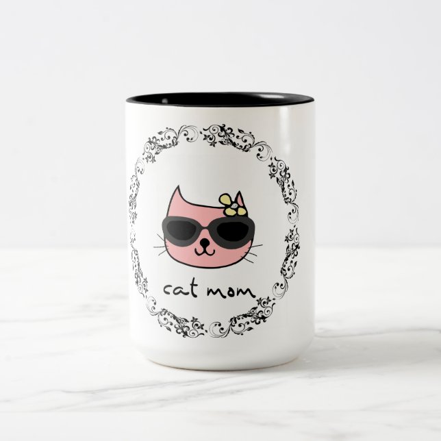 Cat-Mama Zweifarbige Tasse (Mittel)