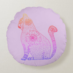 Cat Mandala Art Round Cushion Rundes Kissen