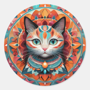 Cat Mandala Runder Aufkleber