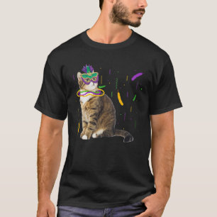 Cat Mardi Gras Funny Cat Lover Maske und Perlkarto T-Shirt