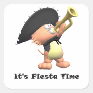 Cat Mariachi Black Fiesta Time Quadratischer Aufkleber