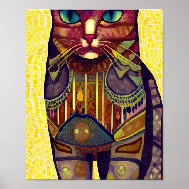 Cat-Marokko-Mosaik abstrakte Kunst gemustertes Kät Poster (Vorne)