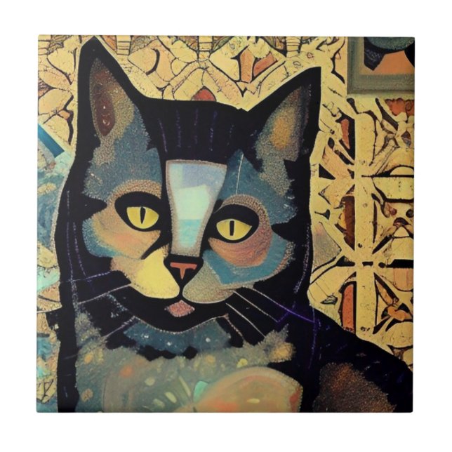 Cat-Marokko-Mosaik-abstrakte Kunstkitty-Stimmen Fliese (Vorderseite)