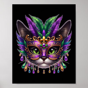 Cat Mask Mardi Gras New Orleans Club Poster
