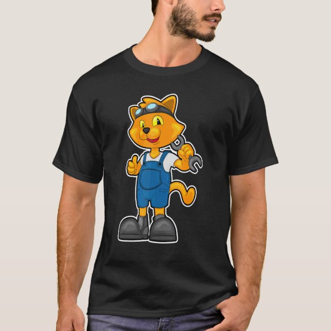 Cat Mechanic Wrench T-Shirt (Vorderseite)