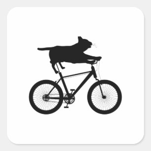 Cat meh Riding Bicycle Funny Quadratischer Aufkleber