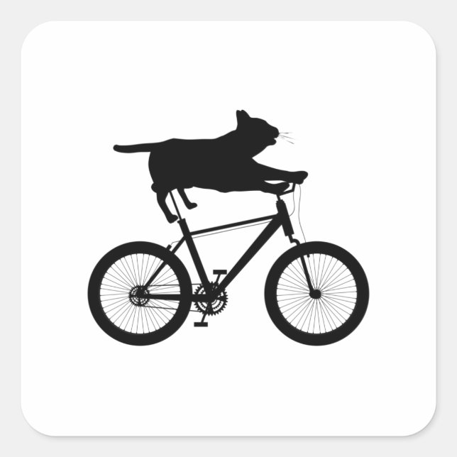 Cat meh Riding Bicycle Funny Quadratischer Aufkleber (Vorderseite)