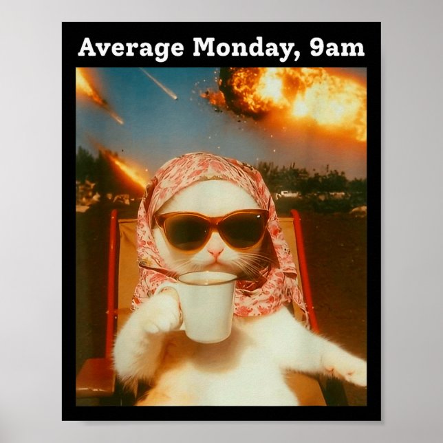 Cat Meme Average Monday 9am Funny Sarcastic Back T Poster (Vorne)