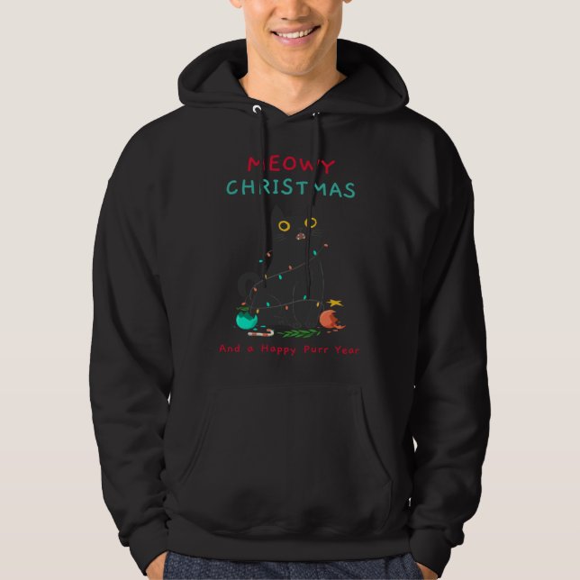 Cat Meme  Cat  Meowy Christmas Tree Light Hoodie (Vorderseite)