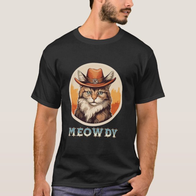 Cat Meme Meowdy Funny Mashup zwischen Meow Howdy k T-Shirt (Vorderseite)