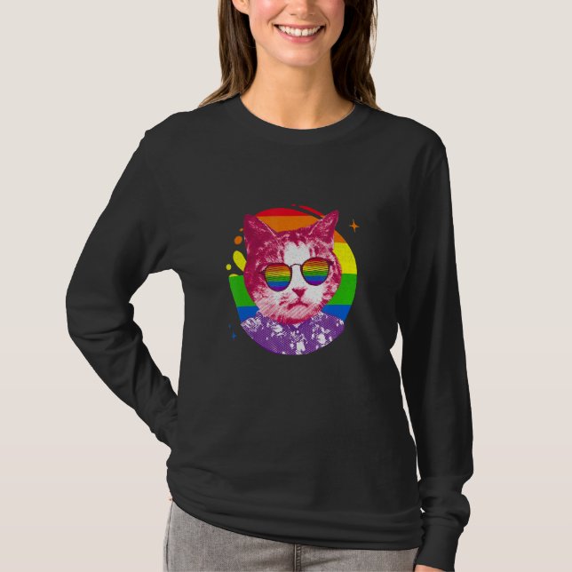 Cat Meme Rainbow Sunglasses Lgbt Pride Liebe T-Shirt (Vorderseite)
