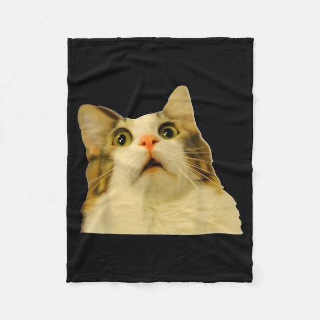 Cat Meme Shock Cat Face Funny Meme Cat Silly Gift  Fleecedecke (Vorderseite)