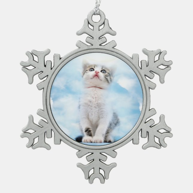 Cat Memorial Custom Pewter Snowflake Ornament (Vorderseite)