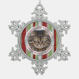 Cat Memorial Foto Weihnachten Candy Cane Strip Schneeflocken Zinn-Ornament