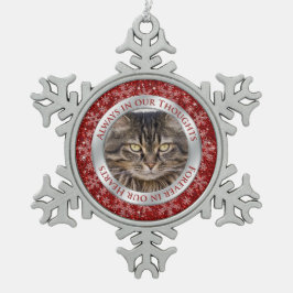 Cat Memorial Foto Weihnachten Rotes Silber Schneeflocken Zinn-Ornament