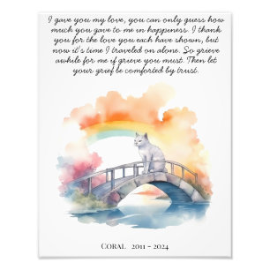 Cat Memorial Gift Pet Loss Beileid Gedicht Fotodruck
