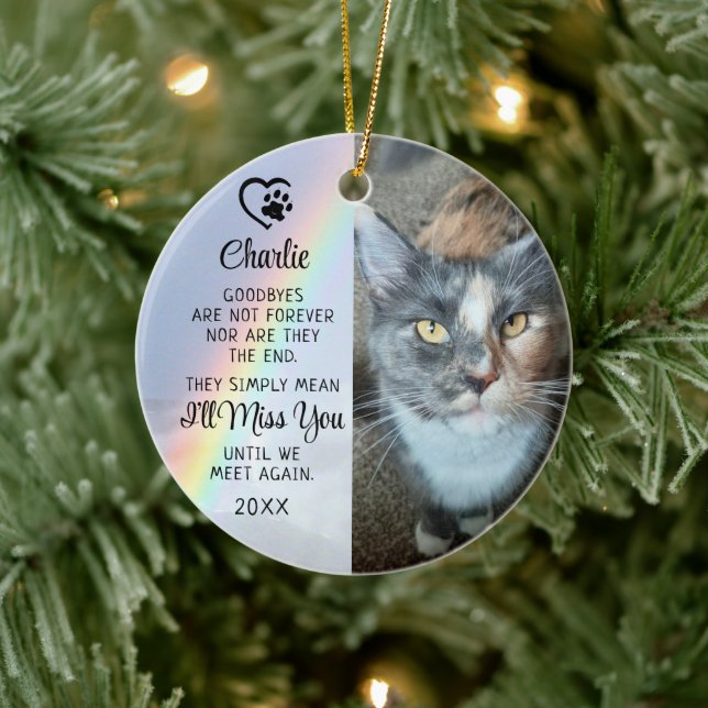 Cat Memorial Goodbye Zitat Foto Rainbow Keramik Ornament (Baum)