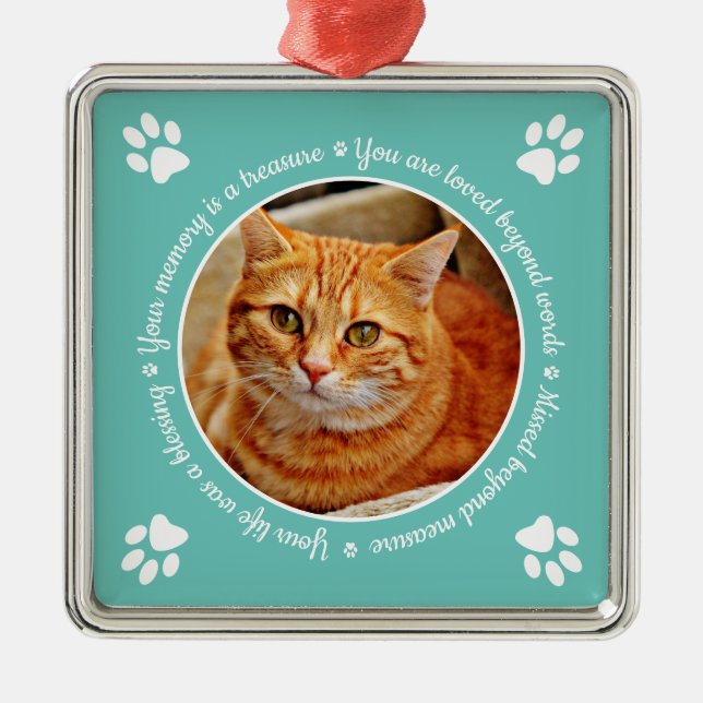 Cat Memorial Paw Prints Foto Ornament Aus Metall (Vorne)