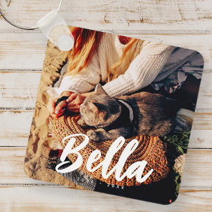 Cat Memorial Zitat Modernes, schlichtes Foto Schlüsselanhänger