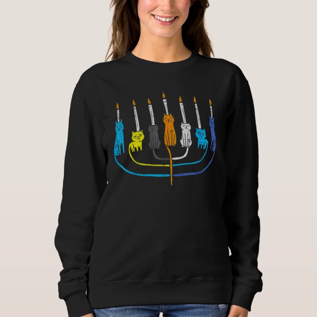 Cat Menorah Cute Jewish Kitten Hanukkah Chanukah P Sweatshirt (Vorderseite)
