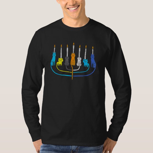 Cat Menorah Cute Jewish Kitten Hanukkah Chanukah P T-Shirt (Vorderseite)