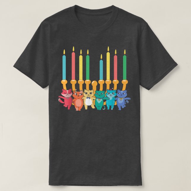 Cat Menorah Hanukkah Chanukah Pajama Kostüm für J T-Shirt (Design vorne)