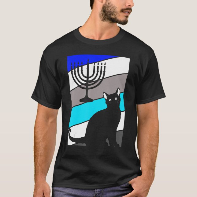 Cat Menorah Hanukkah Cute Kitten Chanukah Jewish H T-Shirt (Vorderseite)