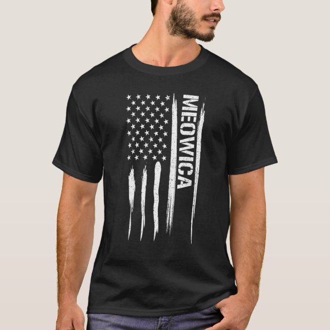 Cat Meowica - American Flag Sayings T-Shirt (Vorderseite)