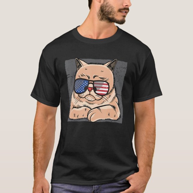 Cat Meowica Usa Flag Sonnenbrille für Kitten Felin T-Shirt (Vorderseite)