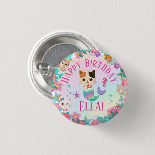Cat Meowmaid Mermaid Girl Birthday Party Button