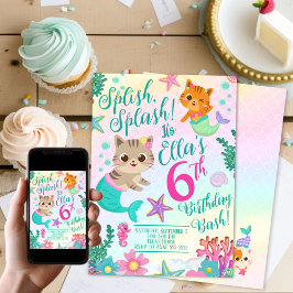 Cat Meowmaid Mermaid Girl Birthday Party Einladung