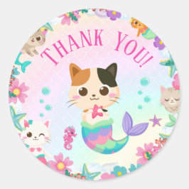 Cat Meowmaid Mermaid Girl Birthday Party Runder Aufkleber