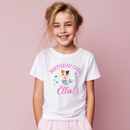 Cat Meowmaid Mermaid Girl Birthday Party T-Shirt
