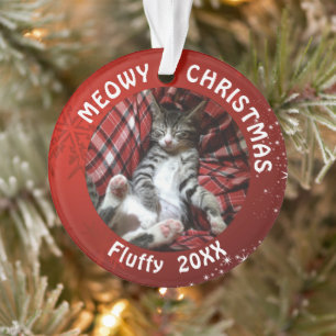 Cat MEOWY CHRISTMAS 2 Foto Name Jahr Rot Ornament